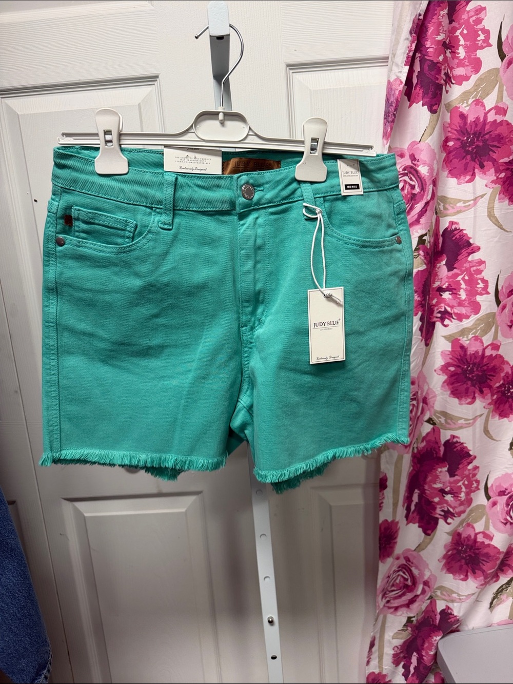 Judy Blue Teal Frayed Hem Denim Shorts